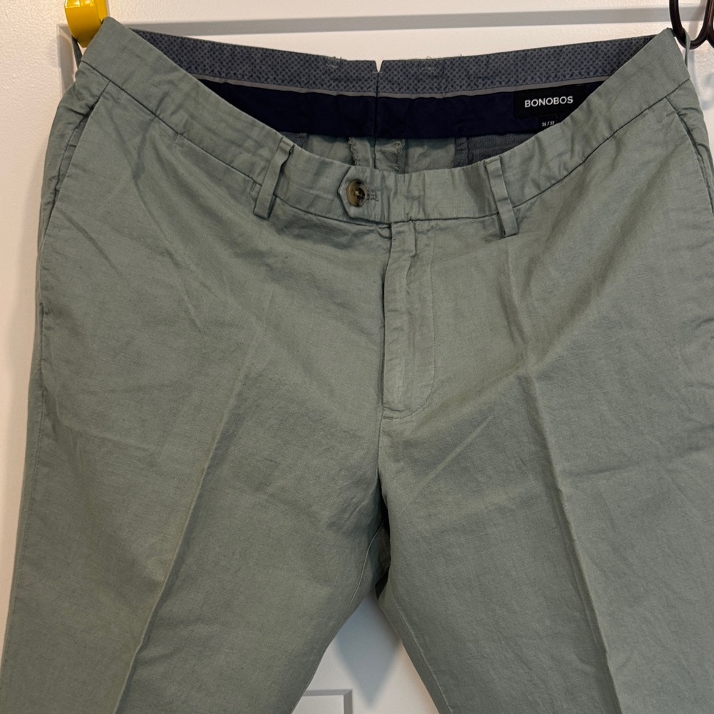 Bonobos Men's Slim Sage Light Green Chinos 36x32 Cotton Linen NWOT